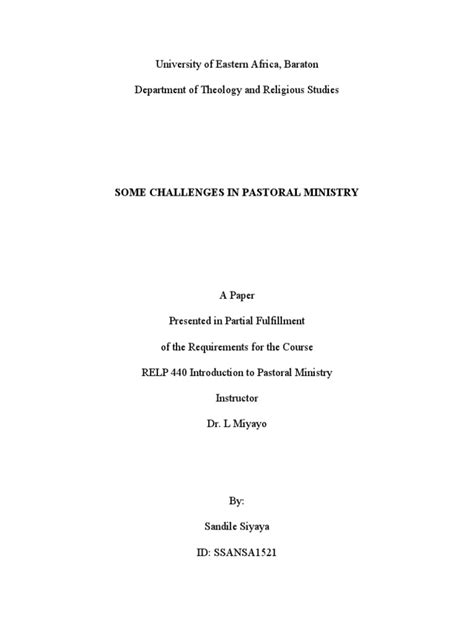 Or workbook. . Challenges of pastoral ministry pdf